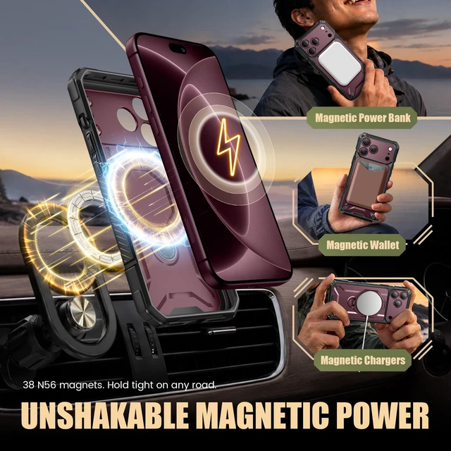 Alt view image 4 of 7 - for iPhone 18 Pro Max Case, with 360° Spin Magnetic Stand,Burgundy | Screen Protector & Full Camera Protection, Compatible with MagSafe, Camera Control, Anti-Slip, Military-Grade Drop Protection