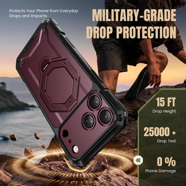 Alt view image 5 of 7 - for iPhone 18 Pro Max Case, with 360° Spin Magnetic Stand,Burgundy | Screen Protector & Full Camera Protection, Compatible with MagSafe, Camera Control, Anti-Slip, Military-Grade Drop Protection
