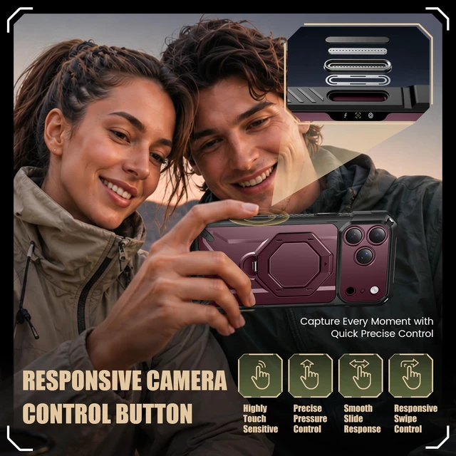 Alt view image 7 of 7 - for iPhone 18 Pro Max Case, with 360° Spin Magnetic Stand,Burgundy | Screen Protector & Full Camera Protection, Compatible with MagSafe, Camera Control, Anti-Slip, Military-Grade Drop Protection
