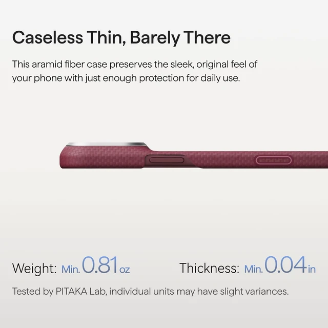 Alt view image 2 of 7 - for iPhone 18 Pro Max Case 6.9", Caseless Feeling, Burgundy (Argyle) | Barely There Feel Ultra-Slim Case, Camera Control Button, Compatible with MagSafe, 1500D Aramid Fiber Woven, Silky Texture