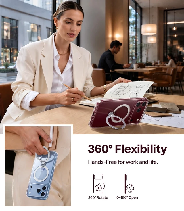 Alt view image 6 of 7 - Q3 Spin for iPhone 18 Pro Max Case Clear with 360 Magnetic Stand | Fit for MagSafe, Anti-Yellowing Transparent, Anti-Scratch Protective Hard PC, Slim Case for iPhone 18 Pro Max Crystal Clear