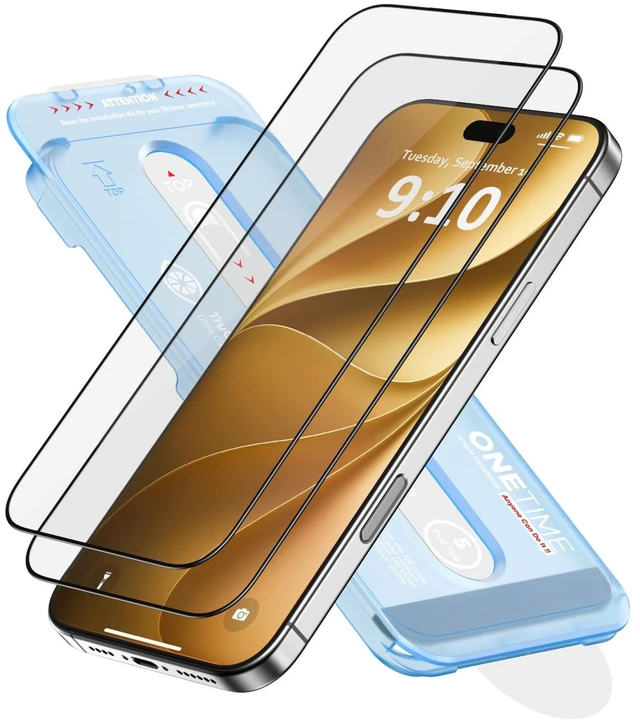 Main image of NanoArmour ONETIME 2 Pack for iPhone 17 Pro Max / 18 Pro Max Screen Protector, Tempered Glass, Ultra Clear, InfinityEdge-to-Edge, Easy Install, Dust-Free, Reinforced Edge