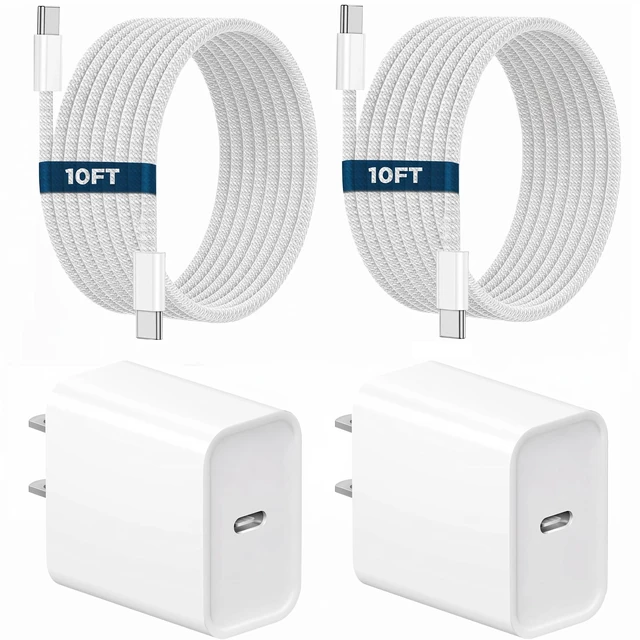 Main image of iPhone 18 Pro Max Charger Fast Charging, 2-Pack 20W USB C Charger Block with 10ft 60W Woven USB C to USB C Cable, Type C Phone Charger for iPhone 18/17/16/15 Pro Max/Pro/Plus, iPad Pro/Mini, MacBook