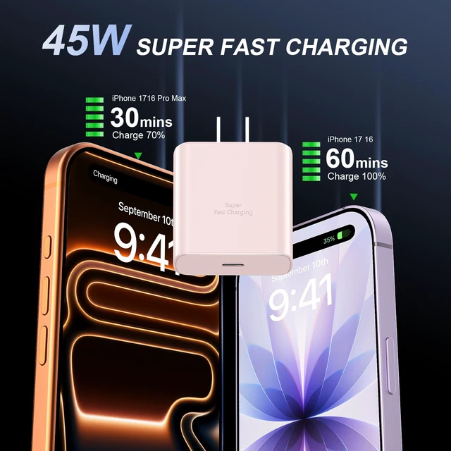 Alt view image 2 of 7 - Phone 18 17 Pro Max Charger Fast Charging 45W USBC Phone Duo Fast Charger | New iPhone Super Fast Charger with 10 FT Long Type C Fast Charging Cable Cord for iPhone 18 Pro Max/Pro/Duo/17/16/Pro Max