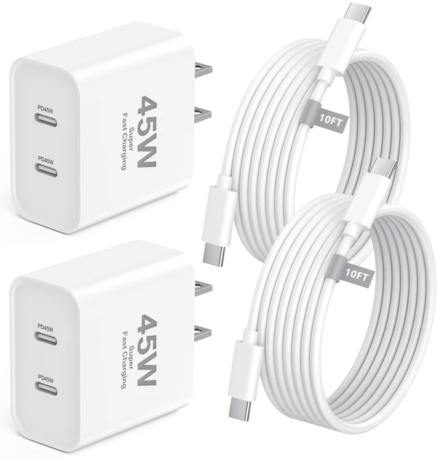 Main image of iPhone 18 Pro Max Charger Fast Charging 10FT, Dual USB C Charger & Cord | for iPhone Duo/18 Pro/18 Pro Max/17 16 15 Pro Max, iPad Pro, Galaxy, 45W Dual Type C Charger & Long 10FT USB C Charging Cord