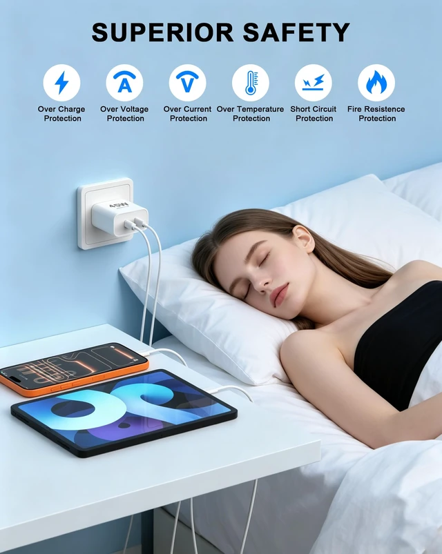 Alt view image 4 of 7 - iPhone 18 Pro Max Charger Fast Charging 10FT, Dual USB C Charger & Cord | for iPhone Duo/18 Pro/18 Pro Max/17 16 15 Pro Max, iPad Pro, Galaxy, 45W Dual Type C Charger & Long 10FT USB C Charging Cord