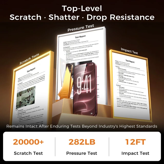 Alt view image 3 of 7 - NeverBreak 9H+ Hardness for iPhone 18 Pro Max Screen Protector 12FT Military Grade Protection (Scratch, Shatter, Drop Resistance) 18 ProMax Tempered Glass Full Edge Coverage Case Friendly 6.9" 2 Pack