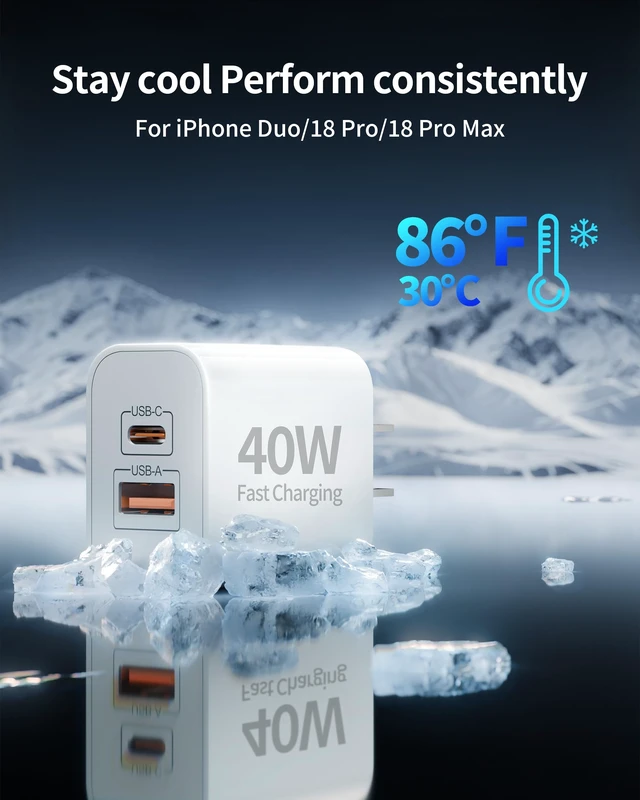 Alt view image 5 of 7 - for iPhone Duo/18 Pro/18 Pro Max Charger Fast Charging, 40W USB C Charger | Dual Port Type C Super Fast Charger Block with 10FT Long USB C Cable Cord, for iPhone 18 Pro Max/18 Pro/Duo/18/17/16/15