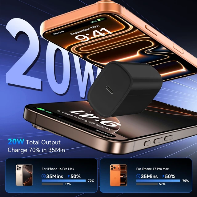 Alt view image 2 of 7 - iPhone 18 17 16 Pro Max Charger Fast Charging, 20W iPhone Duo USB C Charger | with 10 ft Long Type C Chargers Fast Charging Cable Cord for iPhone 18 Pro Max/18 Pro/Duo/17 Pro Max/17 Pro/Air/16/15