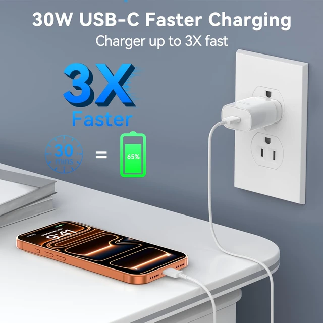 Alt view image 3 of 7 - iPhone 17 16 Pro Max Charger Fast Charging Block, 30W iPhone 17/16 Pro Max USB C Fast Charger with 10 FT Type C Fast Charging Long Cable Cord for iPhone 17 Pro Max/17 Pro/17/Air/16 Pro max/16 Pro/15