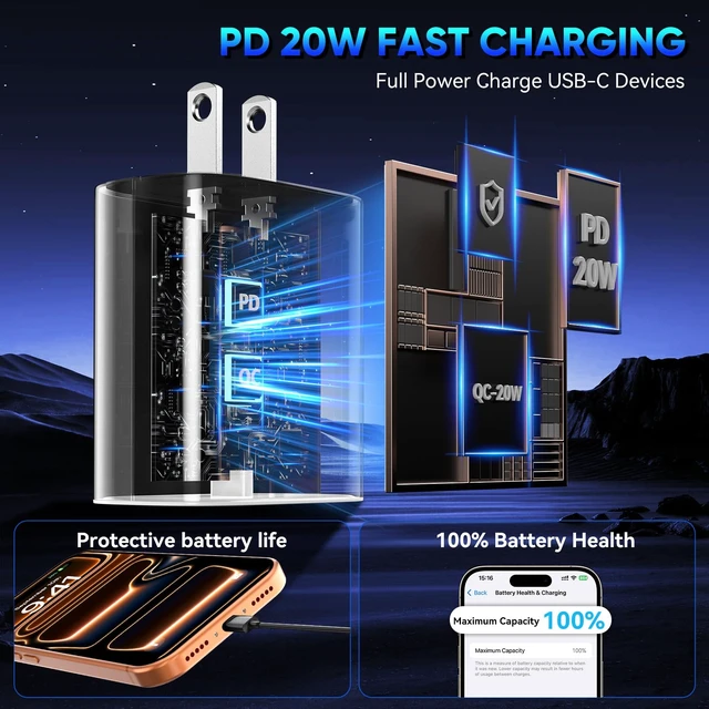Alt view image 5 of 7 - iPhone 18 17 16 Pro Max Charger Fast Charging, 20W iPhone Duo USB C Charger | with 10 ft Long Type C Chargers Fast Charging Cable Cord for iPhone 18 Pro Max/18 Pro/Duo/17 Pro Max/17 Pro/Air/16/15