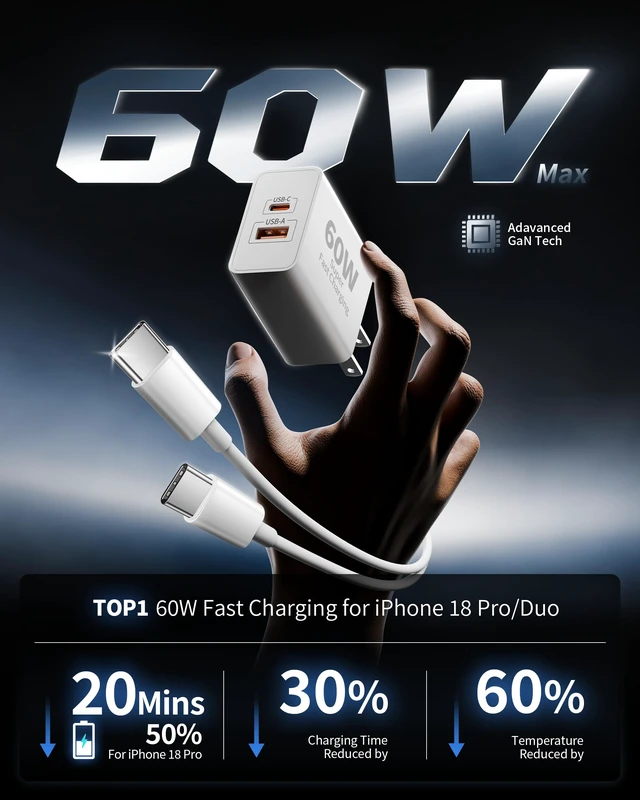 Alt view image 2 of 7 - foriPhone 18 Pro Max Duo 17 Charger Fast Charging, 3Pack 60W USB C Charger | Dual Port Type C Super Fast Charging Block with 10FT Long USB C Cable Cord, for iPhone Duo/18 Pro/18 Pro Max/18/17/16 Pro