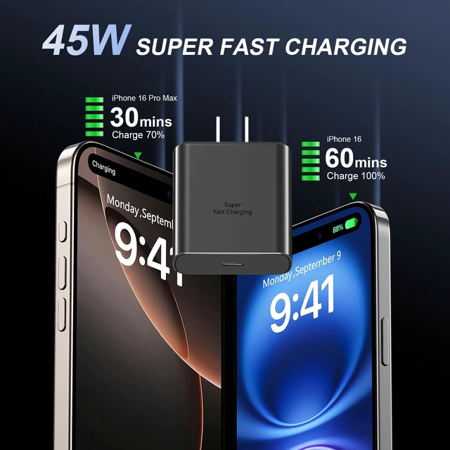 Alt view image 2 of 7 - iPhone 18 17 Pro Max Charger Fast Charging 45W iPhone Duo Fast Charger | New iPhone Super Fast Charger with 10 FT Long Type C Fast Charging Cable Cord for iPhone 18 Pro Max/Pro/Duo/17/16/Pro Max/S26