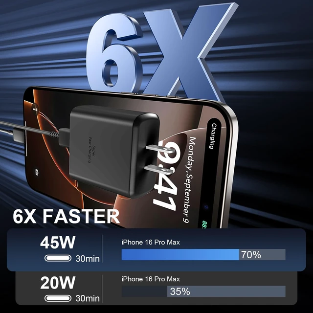 Alt view image 3 of 7 - iPhone 18 17 Pro Max Charger Fast Charging 45W iPhone Duo Fast Charger | New iPhone Super Fast Charger with 10 FT Long Type C Fast Charging Cable Cord for iPhone 18 Pro Max/Pro/Duo/17/16/Pro Max/S26