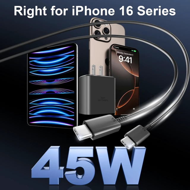 Alt view image 5 of 7 - iPhone 18 17 Pro Max Charger Fast Charging 45W iPhone Duo Fast Charger | New iPhone Super Fast Charger with 10 FT Long Type C Fast Charging Cable Cord for iPhone 18 Pro Max/Pro/Duo/17/16/Pro Max/S26