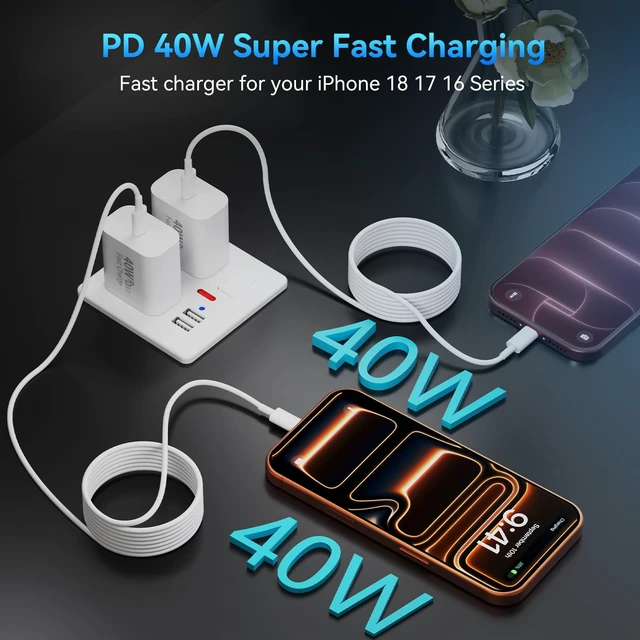 Alt view image 3 of 7 - iPhone 17 16 18 Pro Max Charger Fast Charging, 40W USB C Fast Phone Charger | Extra Long 10FT Type C Charger Fast Charging Cable Cord for iPhone 17 16 18 Pro Max/17 16 18 Pro /Air/Duo/Plus/15/S24/S25