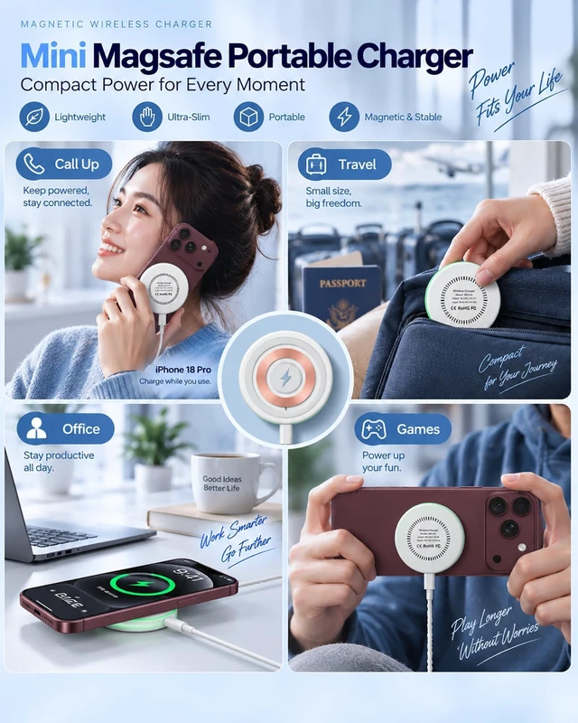 Alt view image 7 of 7 - 25W MagSafe Charger for iPhone 18 Pro Max 17e 17, Apple Magnetic Wireless | 25w Magnetic Wireless Charger Mini Pad with Strong Magnetic Hold, 30w USB-C Wall Charger and 4ft USBC Cable for iPhone 18Pro