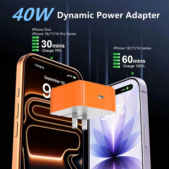 Alt view image 2 of 7 - iPhone18 Pro Max Dynamic Power Adapter Charger with Woven Cable (3.3ft) | Cosmic Orange Foldable Fast Charger Set For iPhone Duo / 18 Pro Max / 18 Pro / 17 Pro Max / 17 Pro / 17 / Air / Samsung Fold8