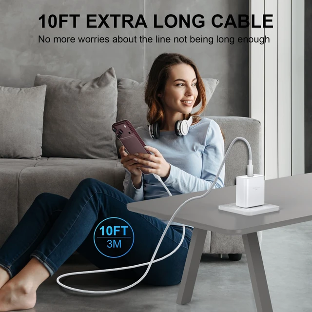 Alt view image 7 of 7 - iPhone 18 17 Pro Max Charger Fast Charging 45W USBC iPhone Duo Fast Charger | New iPhone Super Fast Charger with 10 FT Long Type C Fast Charging Cable Cord for iPhone 18 Pro Max/Pro/Duo/17/16/Pro Max