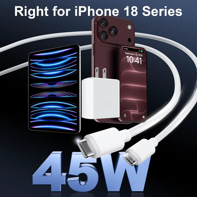 Alt view image 5 of 7 - iPhone 18 17 Pro Max Charger Fast Charging 45W USBC iPhone Duo Fast Charger | New iPhone Super Fast Charger with 10 FT Long Type C Fast Charging Cable Cord for iPhone 18 Pro Max/Pro/Duo/17/16/Pro Max