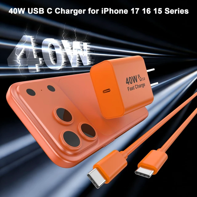 Alt view image 2 of 7 - iPhone 18 17 16 Charger Fast Charging 10FT, 40W USB C Charger Block & Cable | 2 Pack 40W USB C Wall Charger Block & 10FT Long Type C Charging Cable for iPhone Duo/18 Pro/18 Pro Max/17 16 15 Pro Max