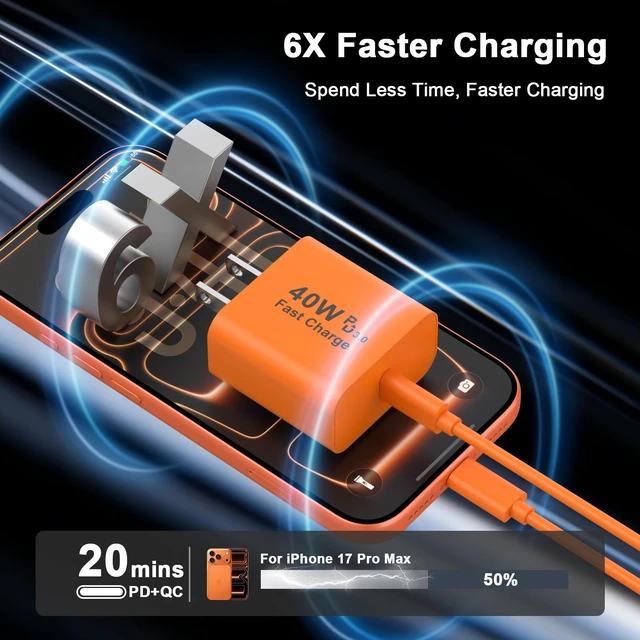 Alt view image 3 of 7 - iPhone 18 17 16 Charger Fast Charging 10FT, 40W USB C Charger Block & Cable | 2 Pack 40W USB C Wall Charger Block & 10FT Long Type C Charging Cable for iPhone Duo/18 Pro/18 Pro Max/17 16 15 Pro Max