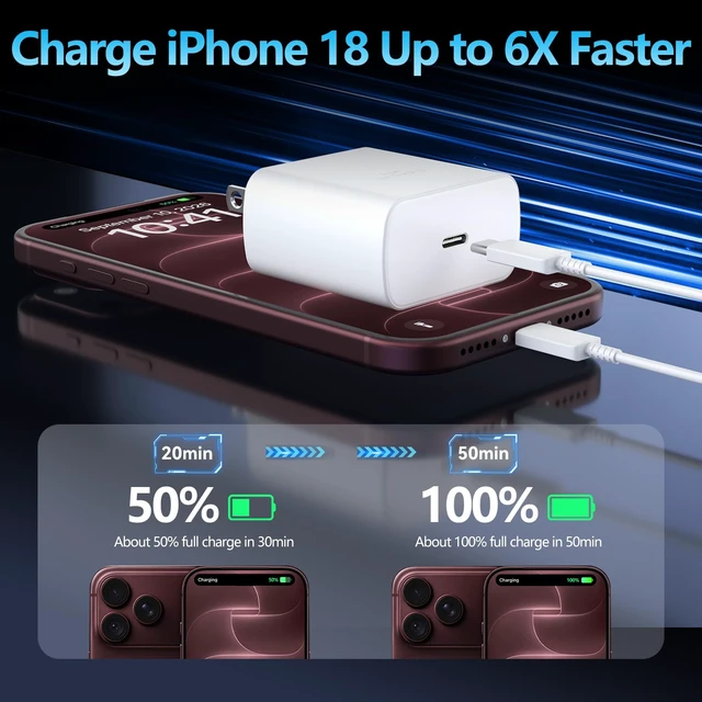 Alt view image 2 of 7 - USB C iPhone 18 Pro Max Duo Charger Fast Charging 10FT Long Cord | Fast Type C Phone Charger for iPhone 18 Pro/Pro Max, iPhone DUO, iPhone 17/17 Pro/17 Pro Max/16 15 Pro/Pro Max, Galaxy, White