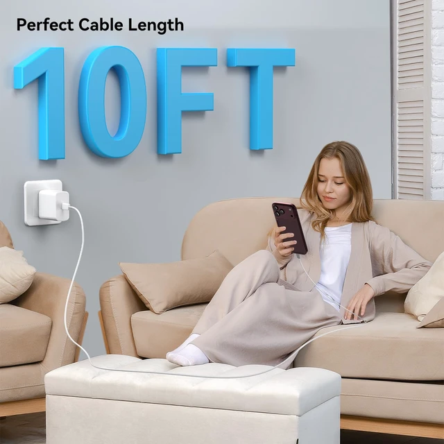 Alt view image 7 of 7 - USB C iPhone 18 Pro Max Duo Charger Fast Charging 10FT Long Cord | Fast Type C Phone Charger for iPhone 18 Pro/Pro Max, iPhone DUO, iPhone 17/17 Pro/17 Pro Max/16 15 Pro/Pro Max, Galaxy, White