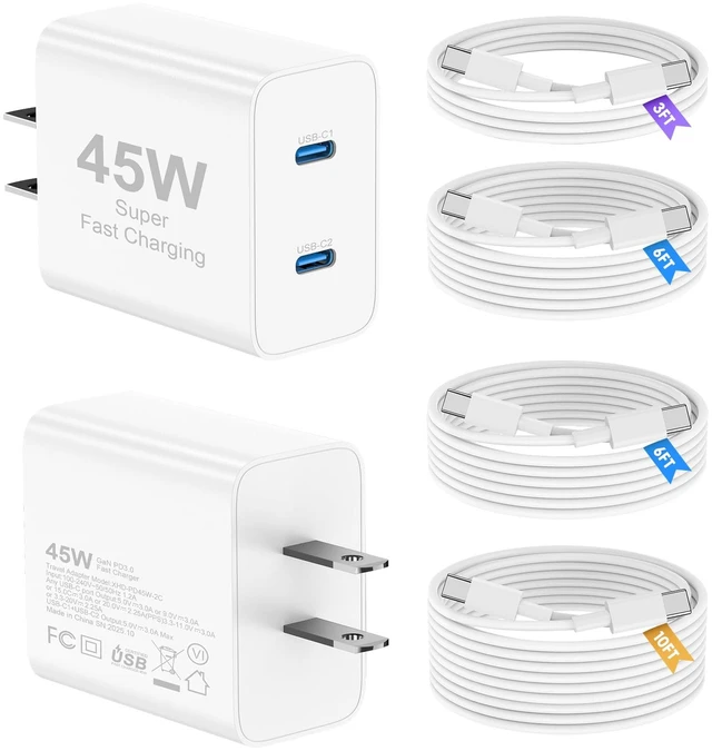 Main image of 45W iPhone 18 17 16 Pro Max Charger Fast Charging,2 Dual Port USB C Charger | PD 3.0 Wall Plug Charger with Long 3/6/6/10FT USB C to C Cable for iPhone 18 Pro Max/17/16/15/iPhone Duo/iPad Pro/S26