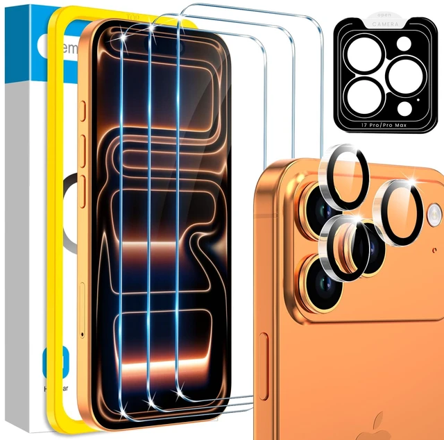 Main image of Compatible for 3 Pack iPhone 17 Pro Max Screen Protector with 1 Set Camera Lens Protector, 2025 Upgrade 9H+ Premium Tempered Glass 17 Promax, Easy Installation Kits, 6.9 inch