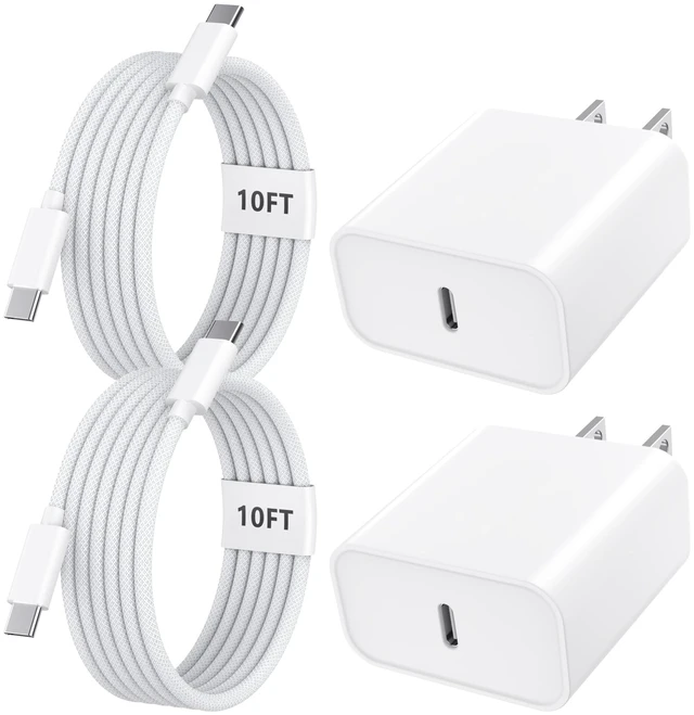 Main image of 18 17 16 Pro Max Charger Fast Charging 10FT, 20W USB C Charger Block | 2 Pack 20W Type C Charger with 10FT Long USB-C to USB-C Woven Charge Cable for iPhone Duo/18 Pro/18 Pro Max/17 16 15 Pro Max