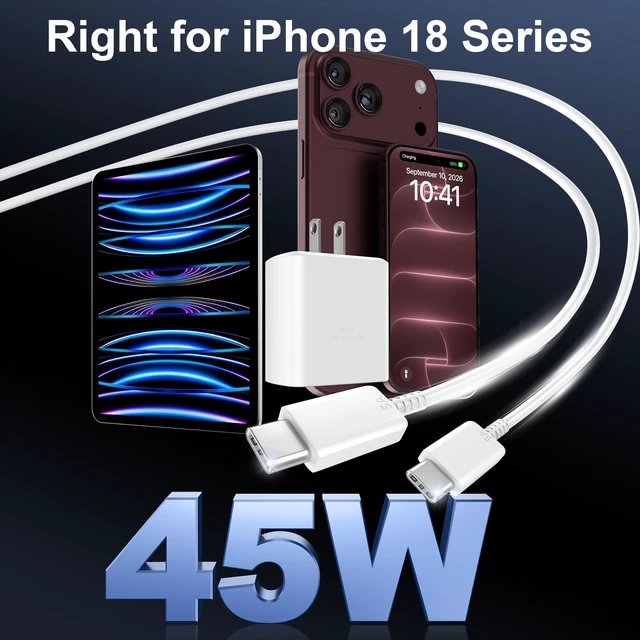Alt view image 5 of 7 - 18 17 Pro Max Charger Fast Charging 45W USBC iPhone Duo Fast Charger | New iPhone Super Fast Charger with 10 FT Long Type C Fast Charging Cable Cord for iPhone 18 Pro Max/ Pro/Duo/17/16/ProMax/S26