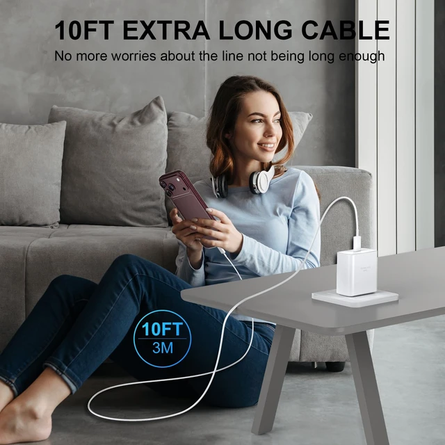 Alt view image 7 of 7 - 18 17 Pro Max Charger Fast Charging 45W USBC iPhone Duo Fast Charger | New iPhone Super Fast Charger with 10 FT Long Type C Fast Charging Cable Cord for iPhone 18 Pro Max/ Pro/Duo/17/16/ProMax/S26