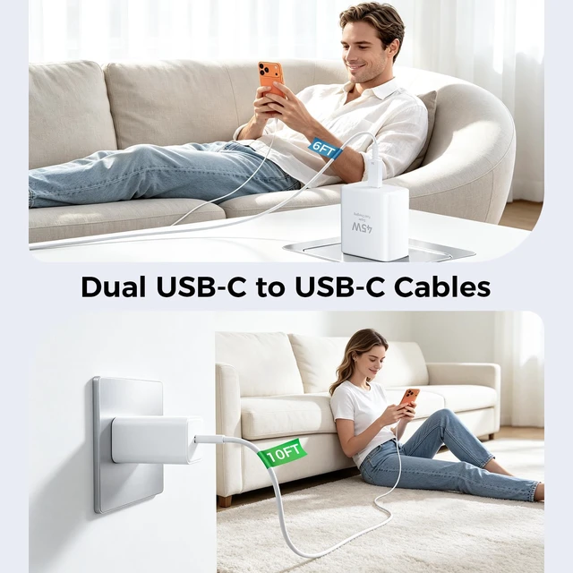 Alt view image 6 of 7 - for iPhone 18 17 16 Pro Max Charger Fast Charging, 45W USB C Fast Charger | with 10FT & 6FT Long USB Type C Charging Cable Cord for iPhone Duo/18Pro/ Pro Max/17/17 Pro/17 Pro Max/Air, 16