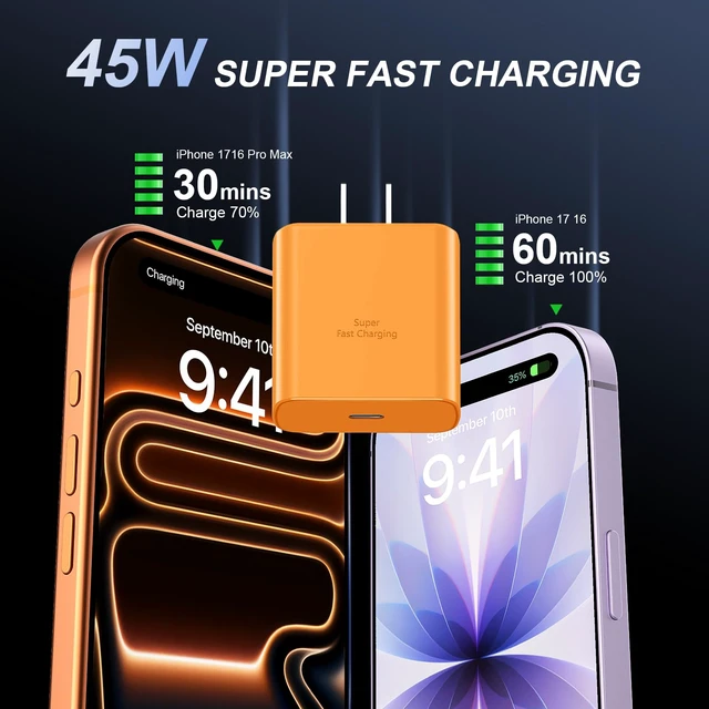 Alt view image 2 of 7 - 18 17 Pro Max Charger Fast Charging 45W USBC iPhone Duo Fast Charger | New iPhone Super Fast Charger with 10 FT Long Type C Fast Charging Cable Cord for iPhone 18 Pro Max/Pro/Duo/17/16/Pro Max/S26