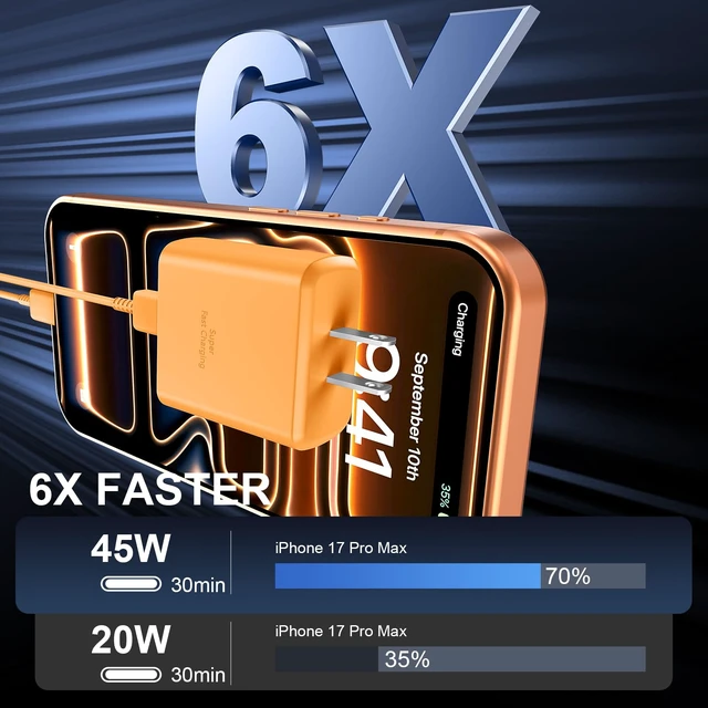 Alt view image 3 of 7 - 18 17 Pro Max Charger Fast Charging 45W USBC iPhone Duo Fast Charger | New iPhone Super Fast Charger with 10 FT Long Type C Fast Charging Cable Cord for iPhone 18 Pro Max/Pro/Duo/17/16/Pro Max/S26