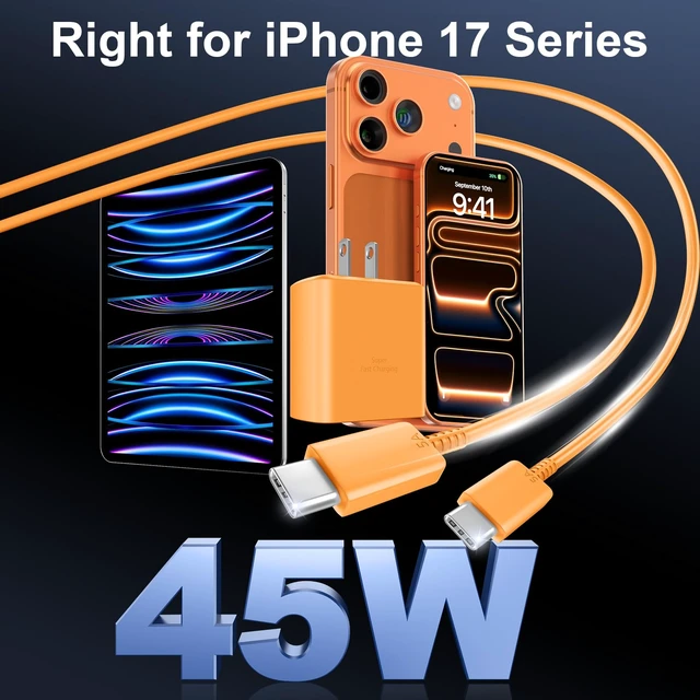 Alt view image 5 of 7 - 18 17 Pro Max Charger Fast Charging 45W USBC iPhone Duo Fast Charger | New iPhone Super Fast Charger with 10 FT Long Type C Fast Charging Cable Cord for iPhone 18 Pro Max/Pro/Duo/17/16/Pro Max/S26