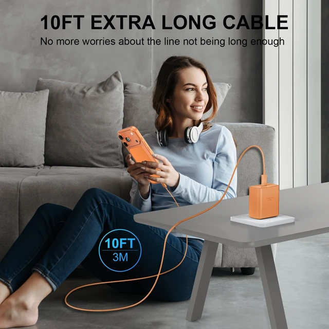 Alt view image 7 of 7 - 18 17 Pro Max Charger Fast Charging 45W USBC iPhone Duo Fast Charger | New iPhone Super Fast Charger with 10 FT Long Type C Fast Charging Cable Cord for iPhone 18 Pro Max/Pro/Duo/17/16/Pro Max/S26
