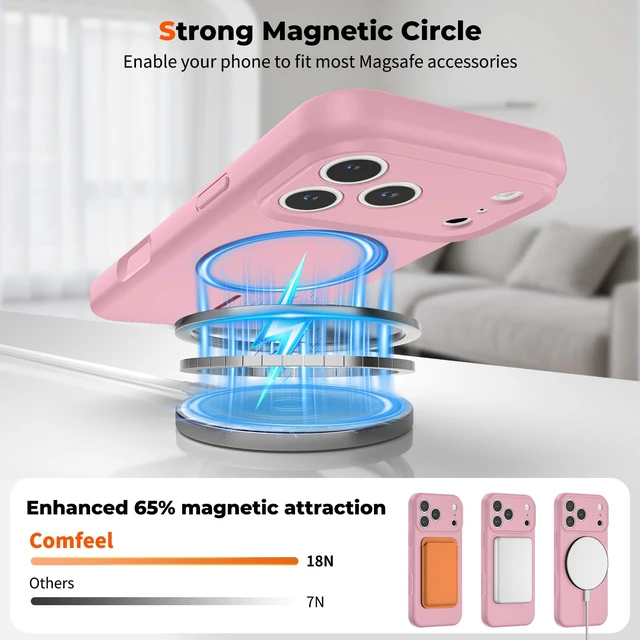 Alt view image 3 of 7 - for iPhone 18 Pro Max Case/iPhone 17 Pro Max Case,Rose Pink | Full Camera Protection,Camera Control Cover,Compatible with MagSafe,with Screen Protector,Silicone Phone Case