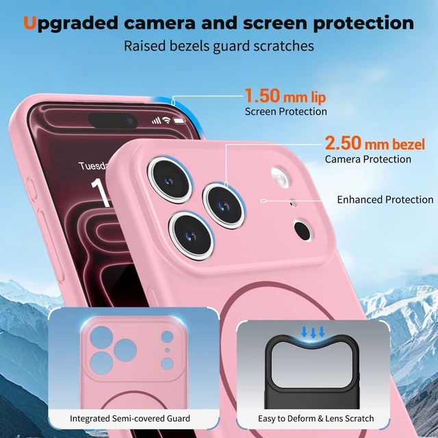Alt view image 7 of 7 - for iPhone 18 Pro Max Case/iPhone 17 Pro Max Case,Rose Pink | Full Camera Protection,Camera Control Cover,Compatible with MagSafe,with Screen Protector,Silicone Phone Case