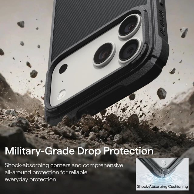 Alt view image 2 of 7 - for iPhone 18 Pro Max Case Military-Grade Protection, Black/Grey | 600D Aramid Fiber Woven Compatible with MagSafe with Camera Control Button Drop Shockproof for 18 Pro Max Phone Case 6.9"