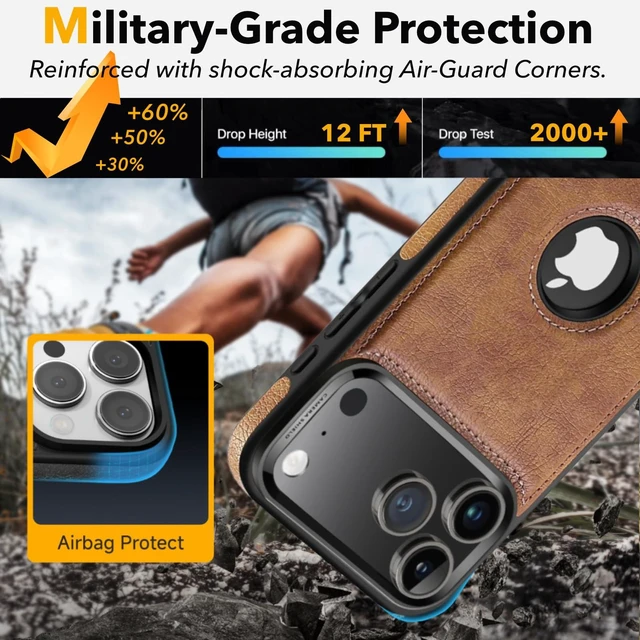 Alt view image 6 of 7 - Leather Case for iPhone 18 Pro Max, MagSafe Compatible, Brown | Upgraded N56 Magnet, Hidden Kickstand, Logo Cutout, Slim Shockproof Design, Raised Screen and Camera Protection