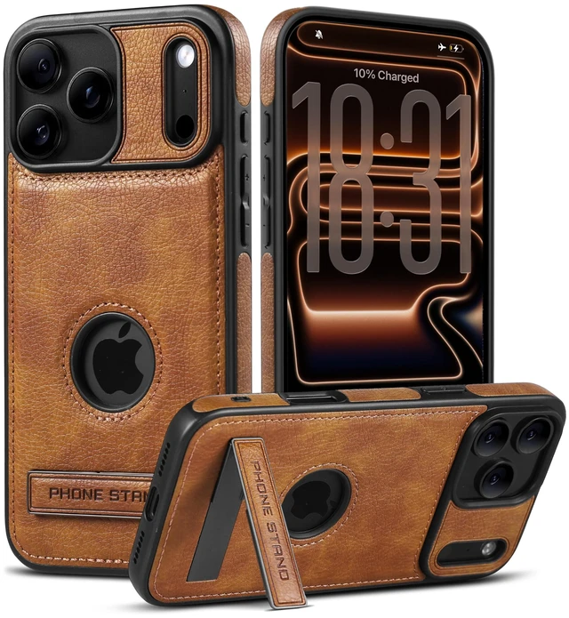 Main image of for iPhone 18 Pro Max Leather Case with Adjustable Kickstand Brown | Drop Protection Phone Cover,Built-in Invisible Stand,Durable PU Leather,Slim fit,Anti-Slip,for Men Women
