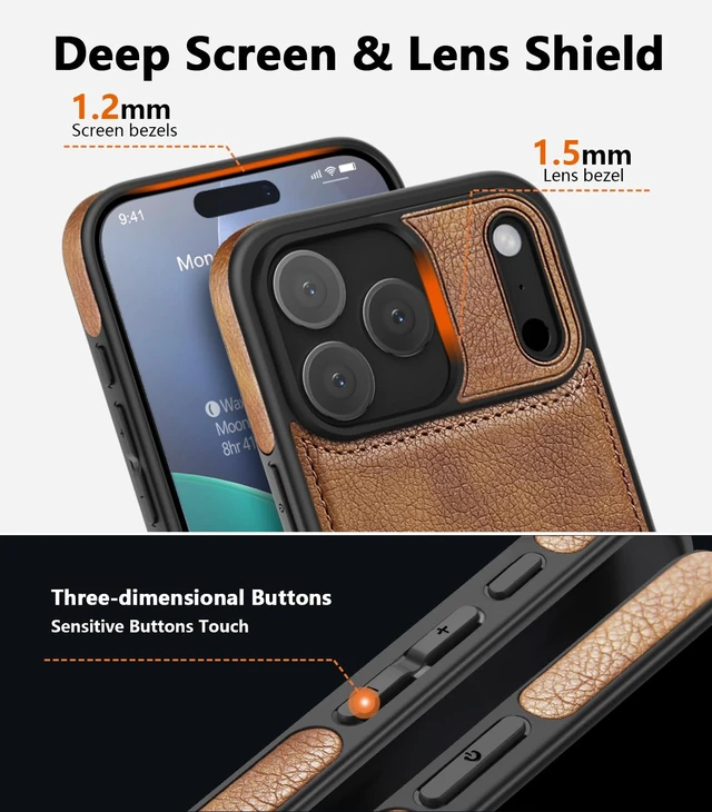 Alt view image 4 of 6 - for iPhone 18 Pro Max Leather Case with Adjustable Kickstand Brown | Drop Protection Phone Cover,Built-in Invisible Stand,Durable PU Leather,Slim fit,Anti-Slip,for Men Women