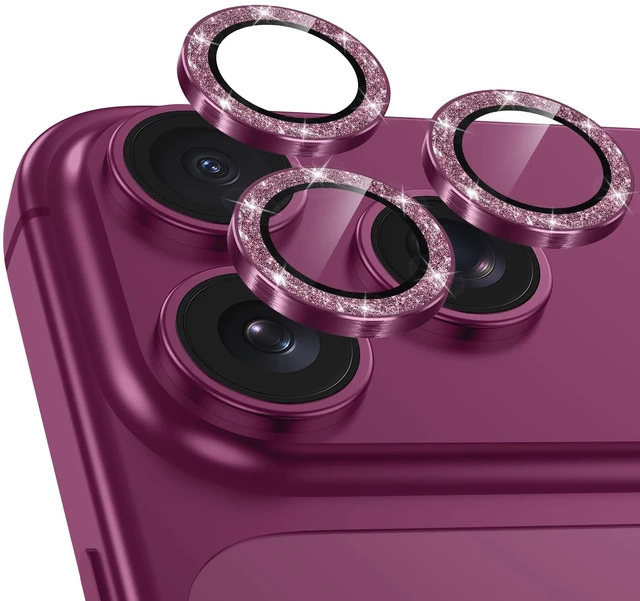 Main image of for iPhone 18 Pro Max Camera Lens Protector,Scratch Proof,Strong Adsorption,9H Hardness with Metal Ring Camera Cover,Ultra Thin Case Friendly,Accessories Lens Protector,Glitter Burgundy