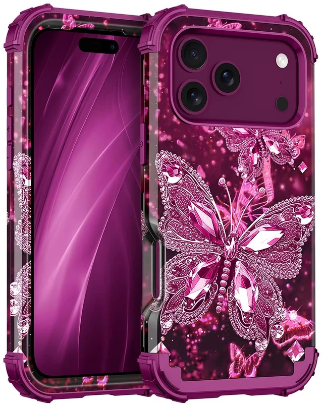 Main image of for iPhone 18 Pro Max Case,Glow in The Dark Three Layer Heavy Duty Shockproof Protection Hard Plastic Bumper+Soft Silicone Case for iPhone 18 Pro Max,Cherry Butterfly