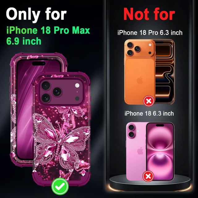Alt view image 2 of 7 - for iPhone 18 Pro Max Case,Glow in The Dark Three Layer Heavy Duty Shockproof Protection Hard Plastic Bumper+Soft Silicone Case for iPhone 18 Pro Max,Cherry Butterfly