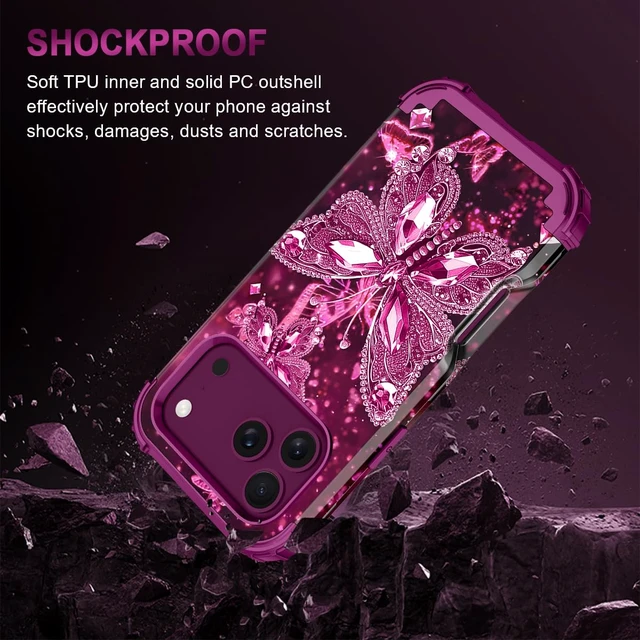 Alt view image 7 of 7 - for iPhone 18 Pro Max Case,Glow in The Dark Three Layer Heavy Duty Shockproof Protection Hard Plastic Bumper+Soft Silicone Case for iPhone 18 Pro Max,Cherry Butterfly