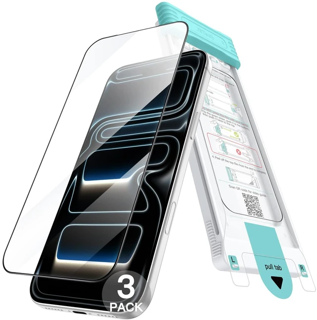 Main image of 9H+ Screen Protector for iPhone 18 Pro Max/17 Pro Max, Rounded Edge | 3-Pack, Smooth Curved Edge, Black Border Design, Tempered Glass, Auto-Align Installation, Case-Friendly