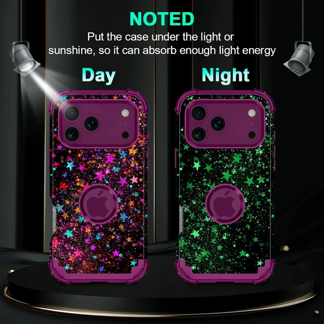 Alt view image 4 of 7 - for iPhone 18 Pro Max Case,iPhone 17 Pro Max Case,Glow in The Dark Three Layer Heavy Duty Sturdy Shockproof Protection Hard PC+Soft TPU Bumper Case for Apple 18/17 Pro Max,Colorful